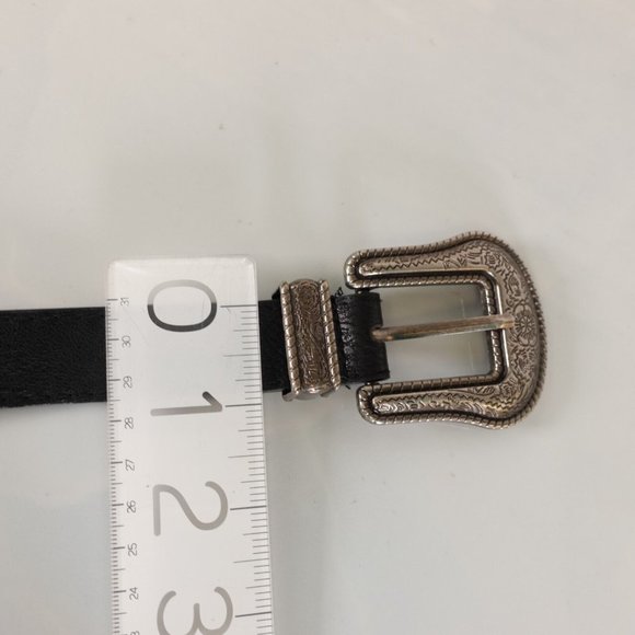 Western Black Belt SMALL 32 Women Leather Black Hippie‎ Boho Silver Big Buckle main image 8
